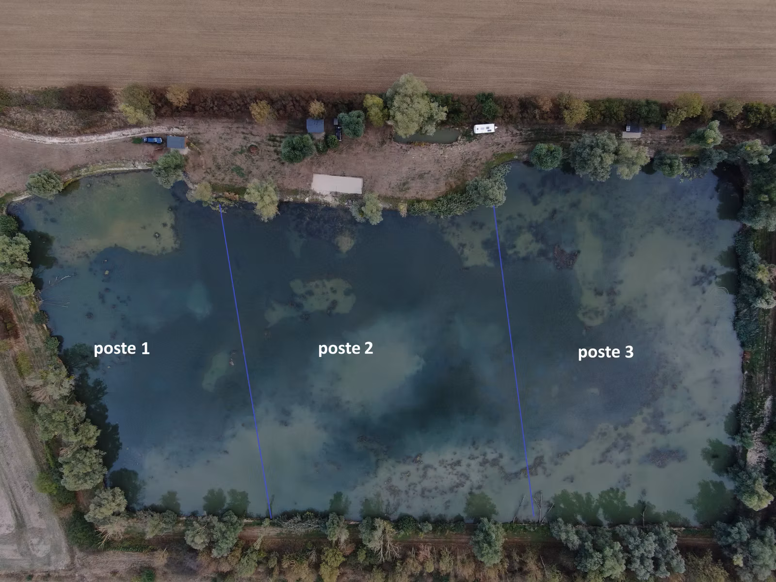 Plan du domaine : l'emplacement des trois postes